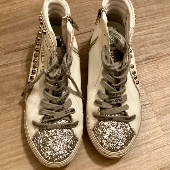 Golden Goose Deluxe Brand GGDB White and Silver High-Top Sneakers - Picture 4 of 16
